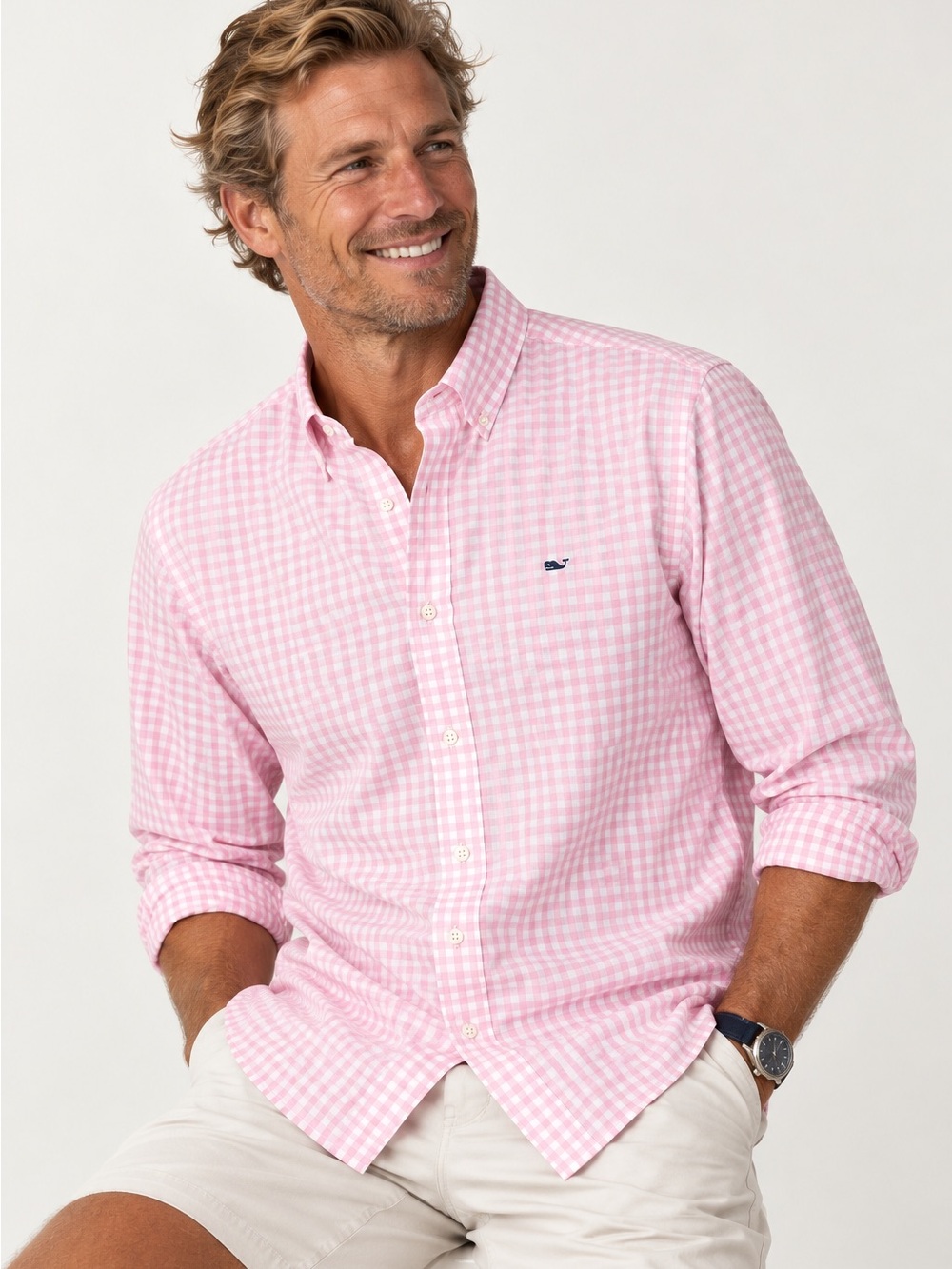 Vineyard Vines Men's Slim Fit Whale Shirt Light Pink Checkered size L